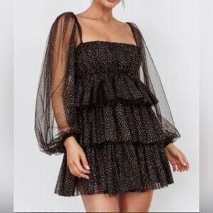 Angel Biba Black Cocktail Dress Tiered Sparkle Skirt Baby Doll Mini Dress Sz 6